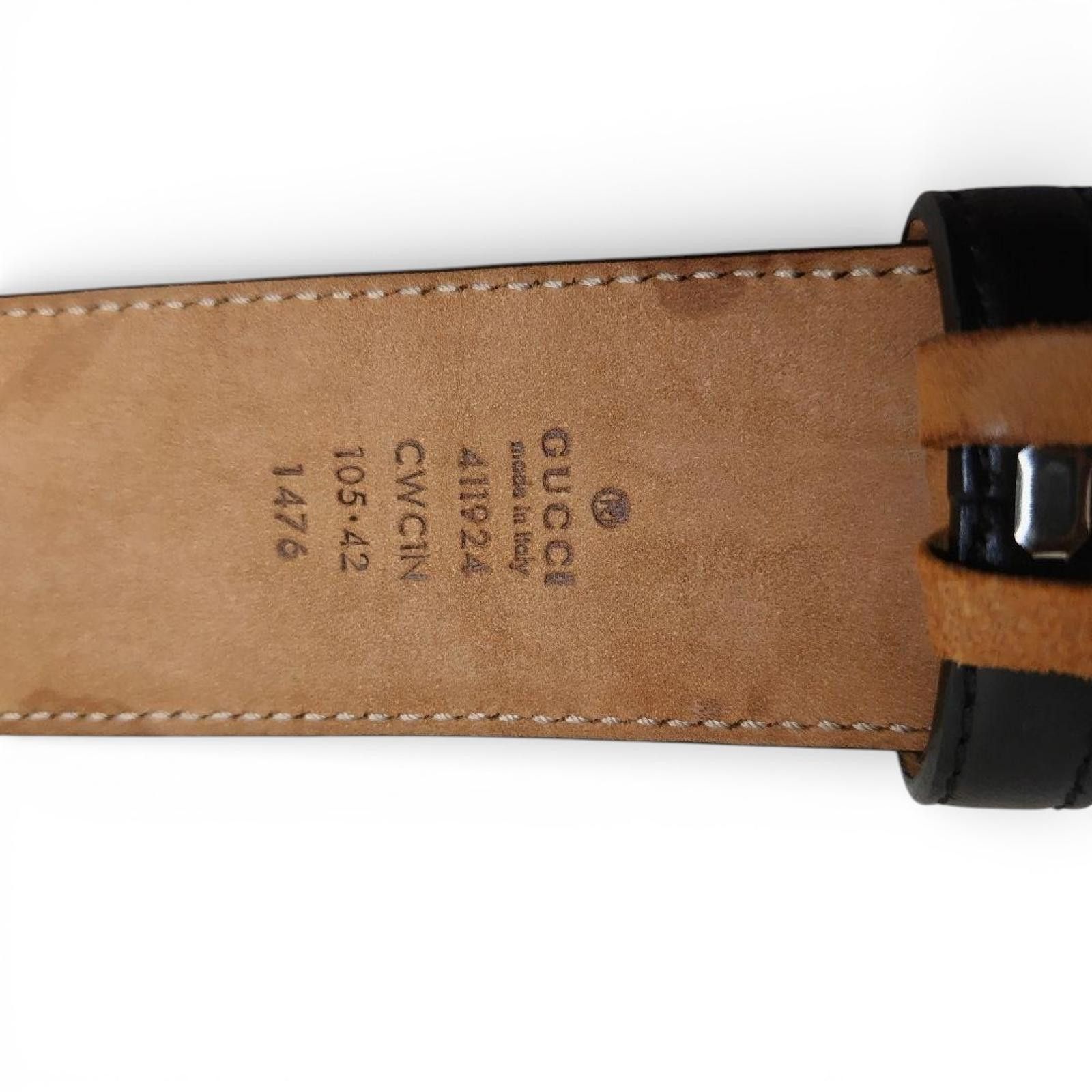 Gucci Gucci - Black Leather Belt Silver GG Buckle Size ONE SIZE - 5 Thumbnail