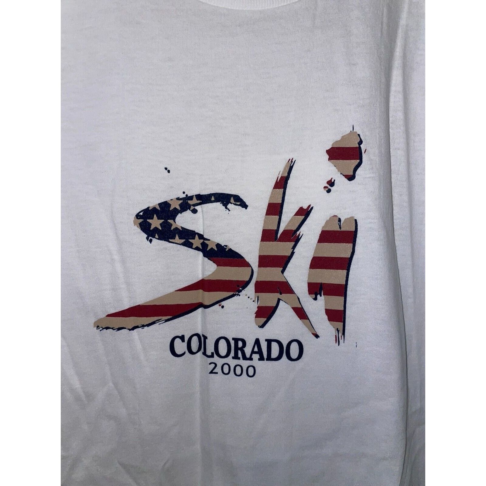 Jerzees Colorado Ski Shirt Stars Stripes Graphic White L Tee Y2K Size US L / EU 52-54 / 3 - 2 Thumbnail