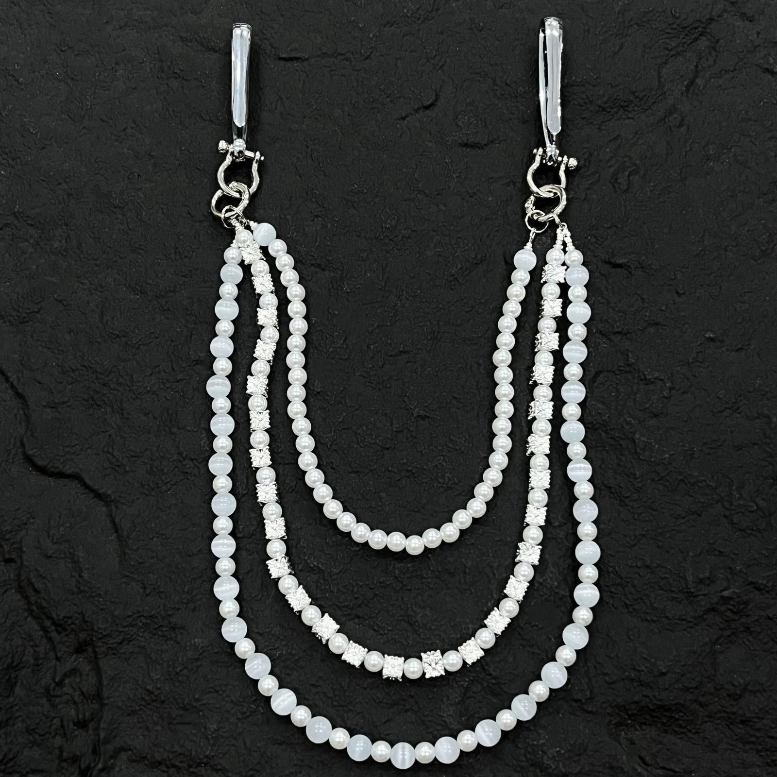 Vintage White Beaded Wallet Chain Accessory for Jeans, Layered Style Size ONE SIZE - 6 Thumbnail