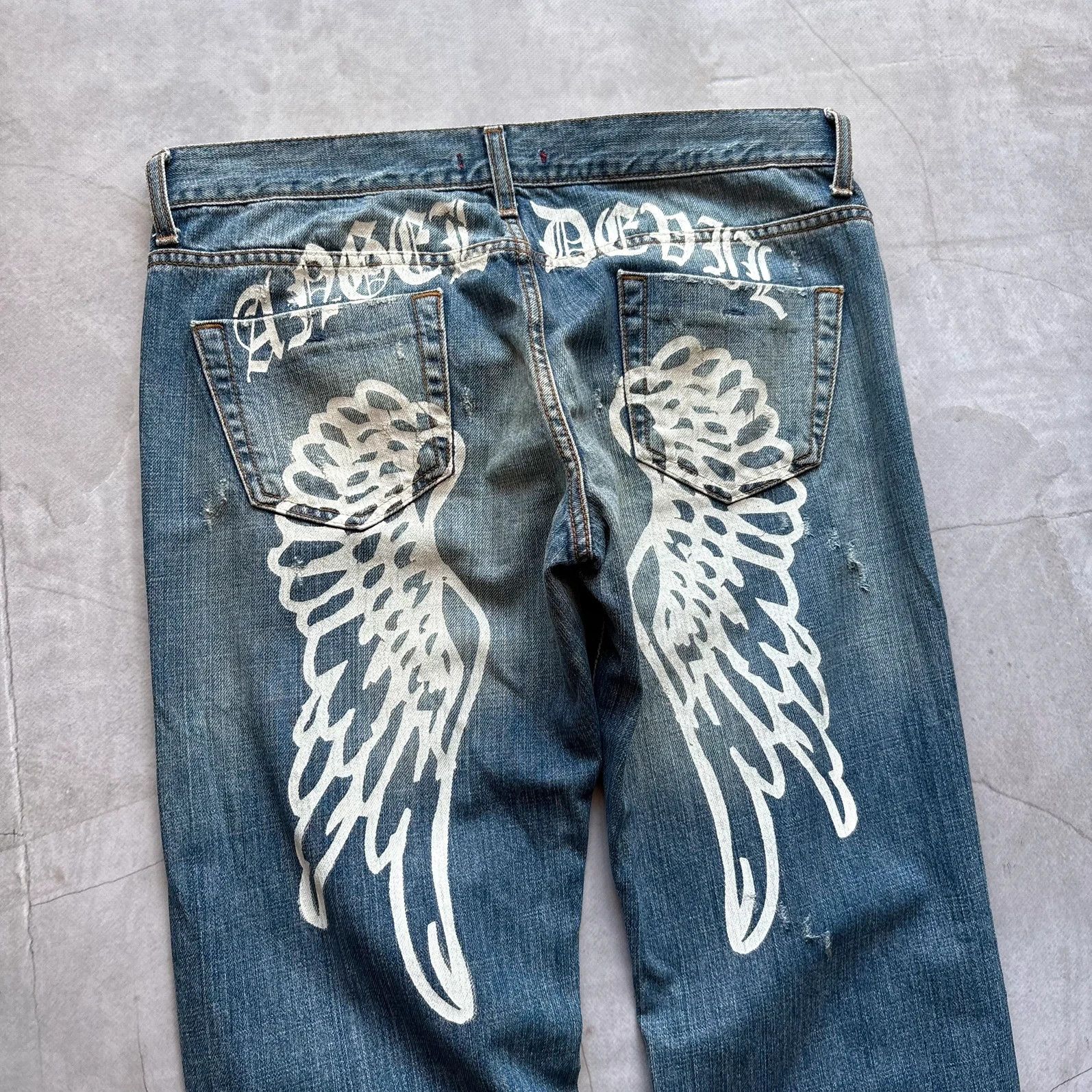 Hysteric Glamour 00s Angel Devil Wings Jeans Gothic trashed Punk avant garde Size US 32 / EU 48 - 2 Thumbnail
