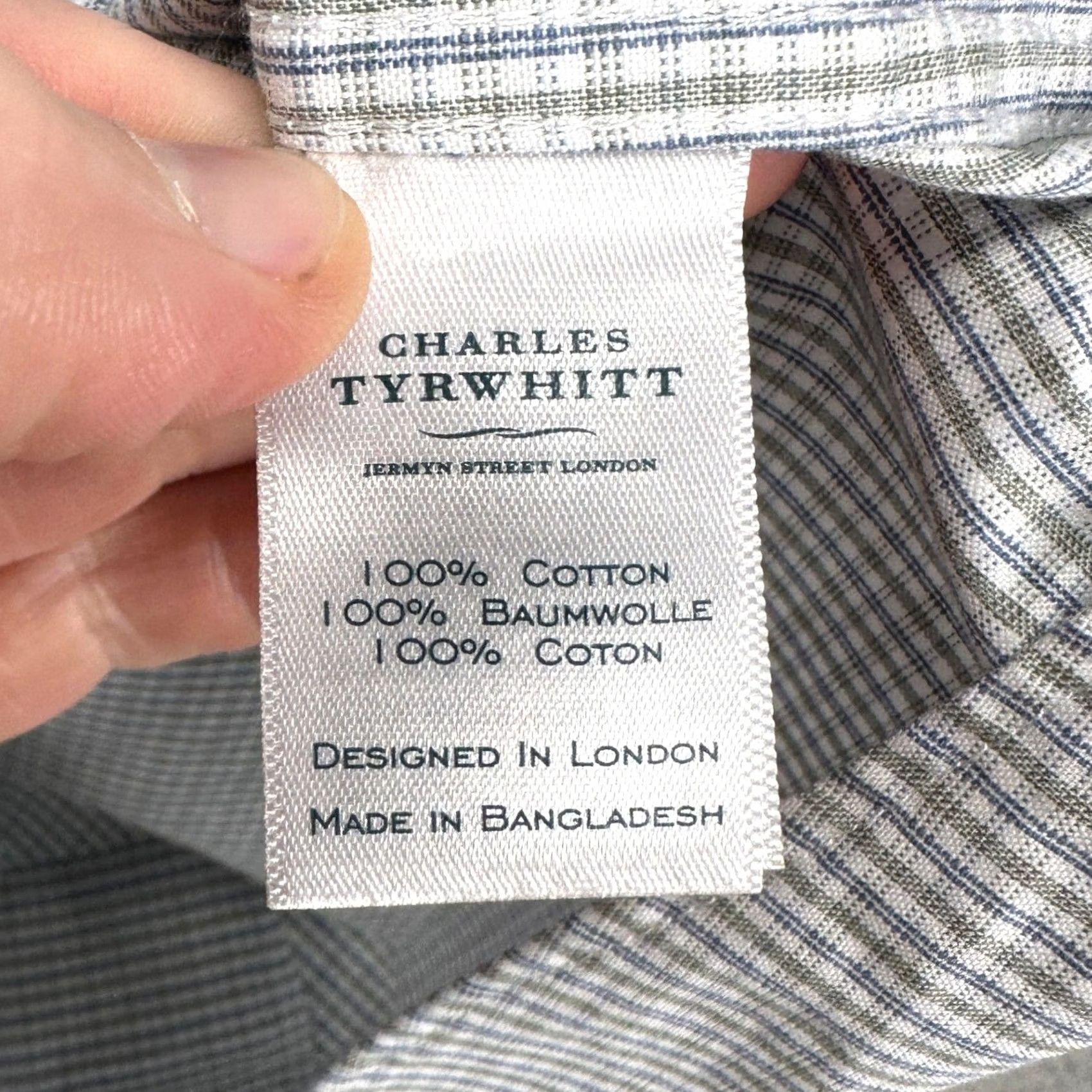 Charles Tyrwhitt Charles Tyrwhitt Mens Dress Shirt Green Blue Plaid Slim Fit Long Sleeve 17-37 Button-Down Collared Shirt Mens Size 46R - 6 Thumbnail