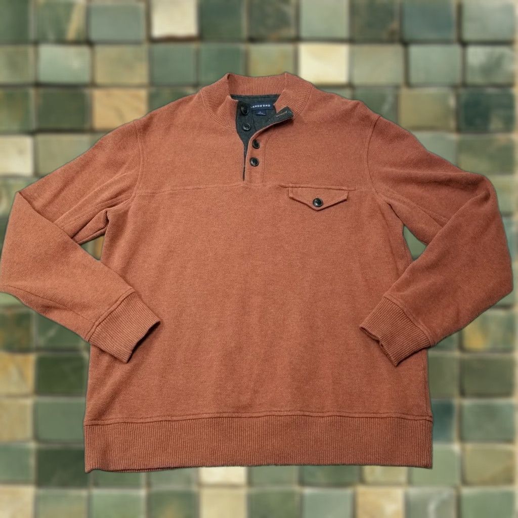 Lands' End Lands' End Sweater Men L Brown Red Collared Cotton Button Casual Pullover Size US L / EU 52-54 / 3 - 1 Thumbnail