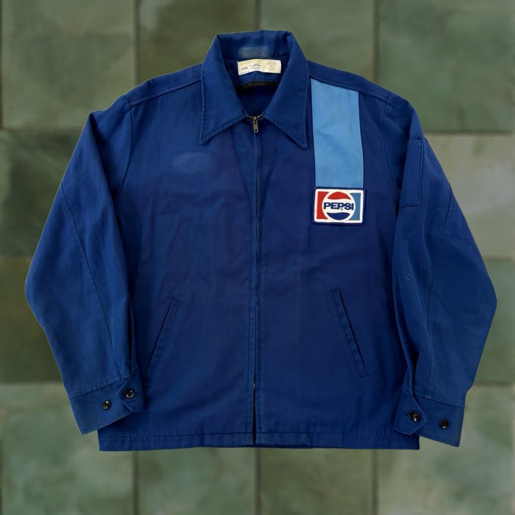 Vintage VINTAGE Pepsi Jacket Mens Medium Blue 80s Bomber Jacket Workwear Zip Full Zip Logo Zipper Cotton Blend Canvas Mid-Length Pattern Solid Reg. Men Size US M / EU 48-50 / 2 - 1 Thumbnail
