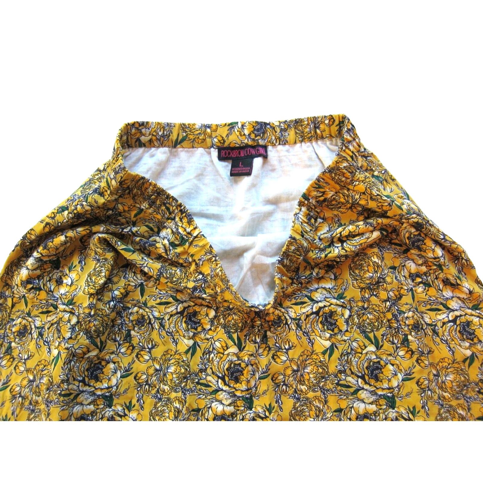 Vintage Rock & Roll Cowgirl Floral Maxi Skirt L Large Yellow White Green Rose Pattern Women Size 36" / US 14 / IT 50 - 5 Thumbnail