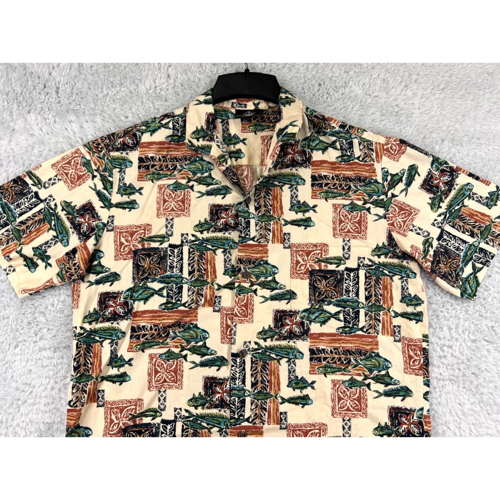Vintage VINTAGE Royal Creations Hawaiian Shirt Mens Large Beige Sport Fish Pattern 100% Cotton Size US L / EU 52-54 / 3 - 4 Thumbnail