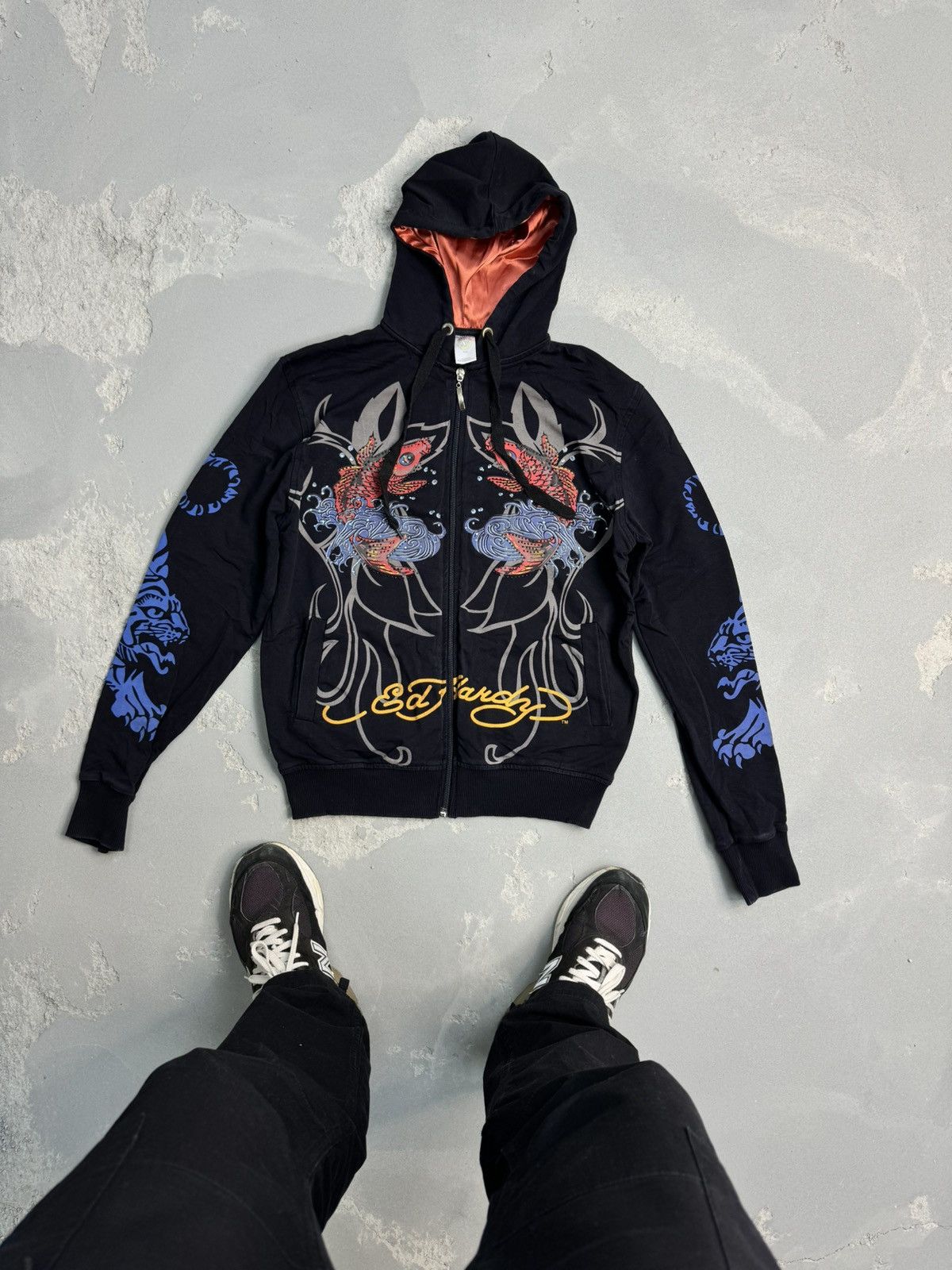 Christian Audigier Ed Hardy Vintage Zip Hoodie Fish Fullover Print Rhinestones Size S / US 4 / IT 40 - 1 Thumbnail