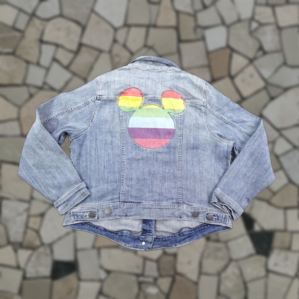 Disney Disney Torrid Jacket Womens 1X Blue Denim Jean Mickey Rainbow Pride Coat NEW Size 40" / US 18 - 1 Thumbnail