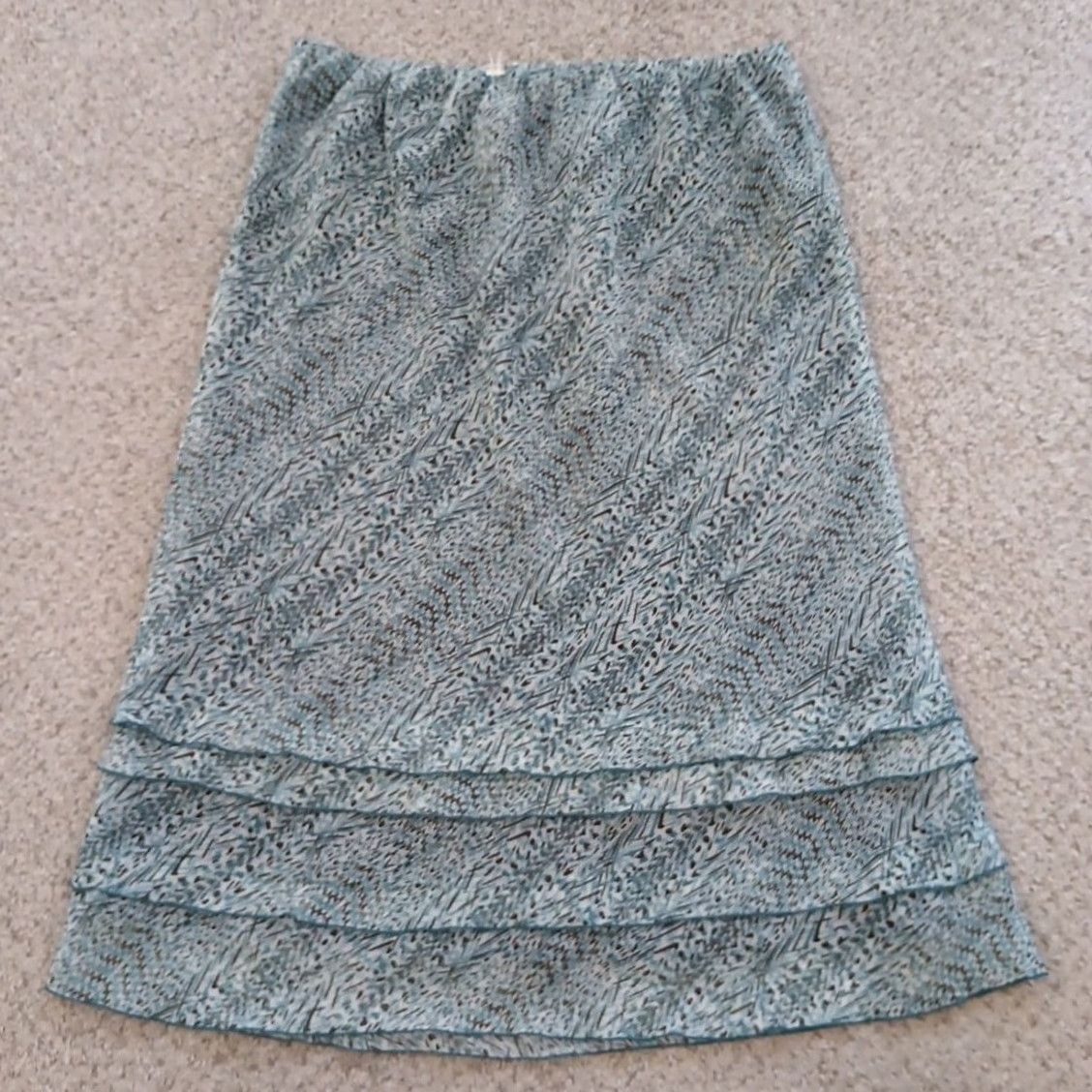 Vintage Cato Skirt Midi Blue Brown Geometric Pull On Lined Tiered A-Line Elastic Waist Womens Large Regular Polyester Vintage No Size 36" / US 14 / IT 50 - 6 Thumbnail