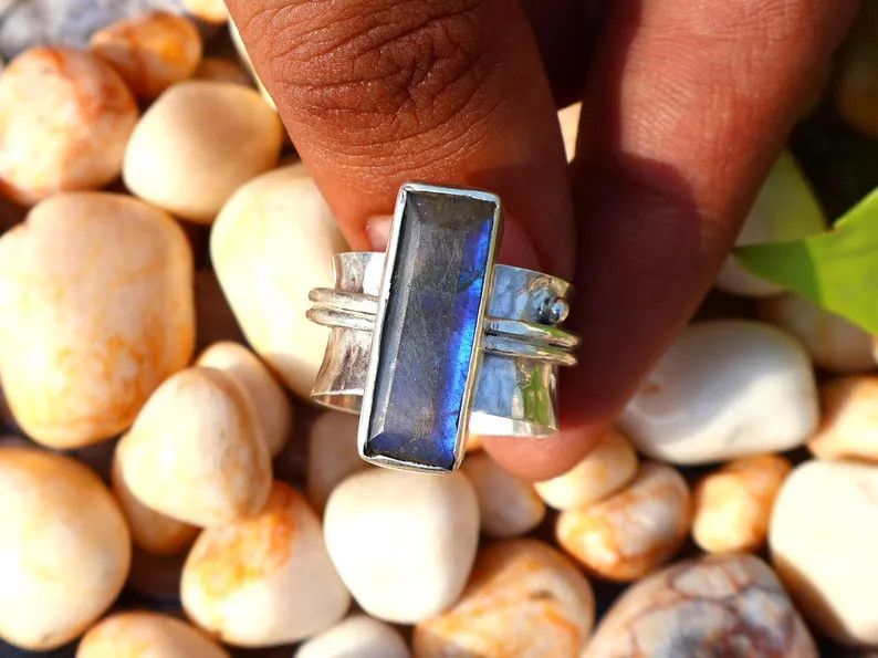 Handmade Labradorite Spinner Ring, Handmade Sterling Silver Ring Gift Size ONE SIZE - 2 Thumbnail