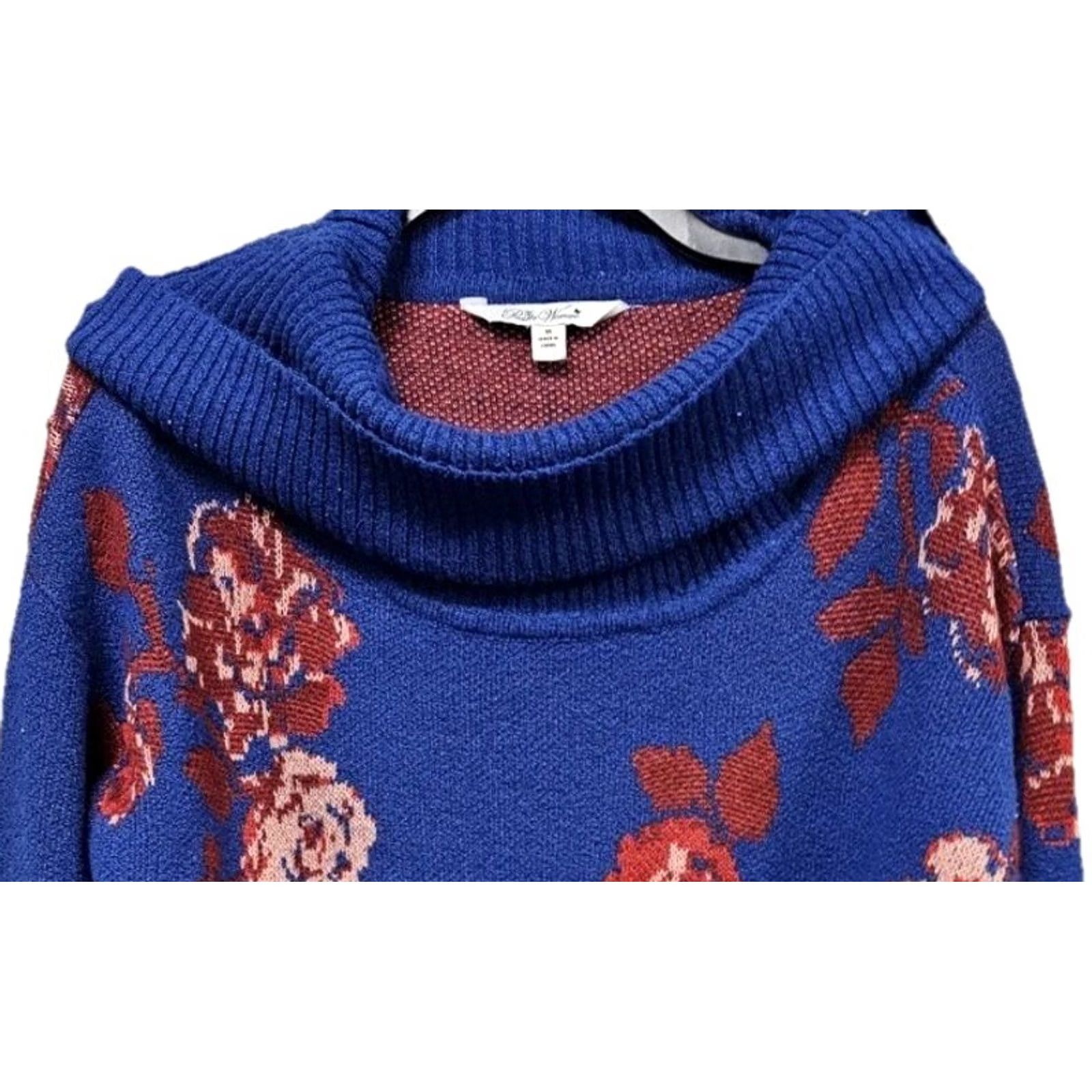Vintage Pioneer Woman Floral Cowl Neck Tunic Sweater Red M Women's Long Sleeve Knit Bell Sleeve Rose Size M / US 6-8 / IT 42-44 - 2 Thumbnail