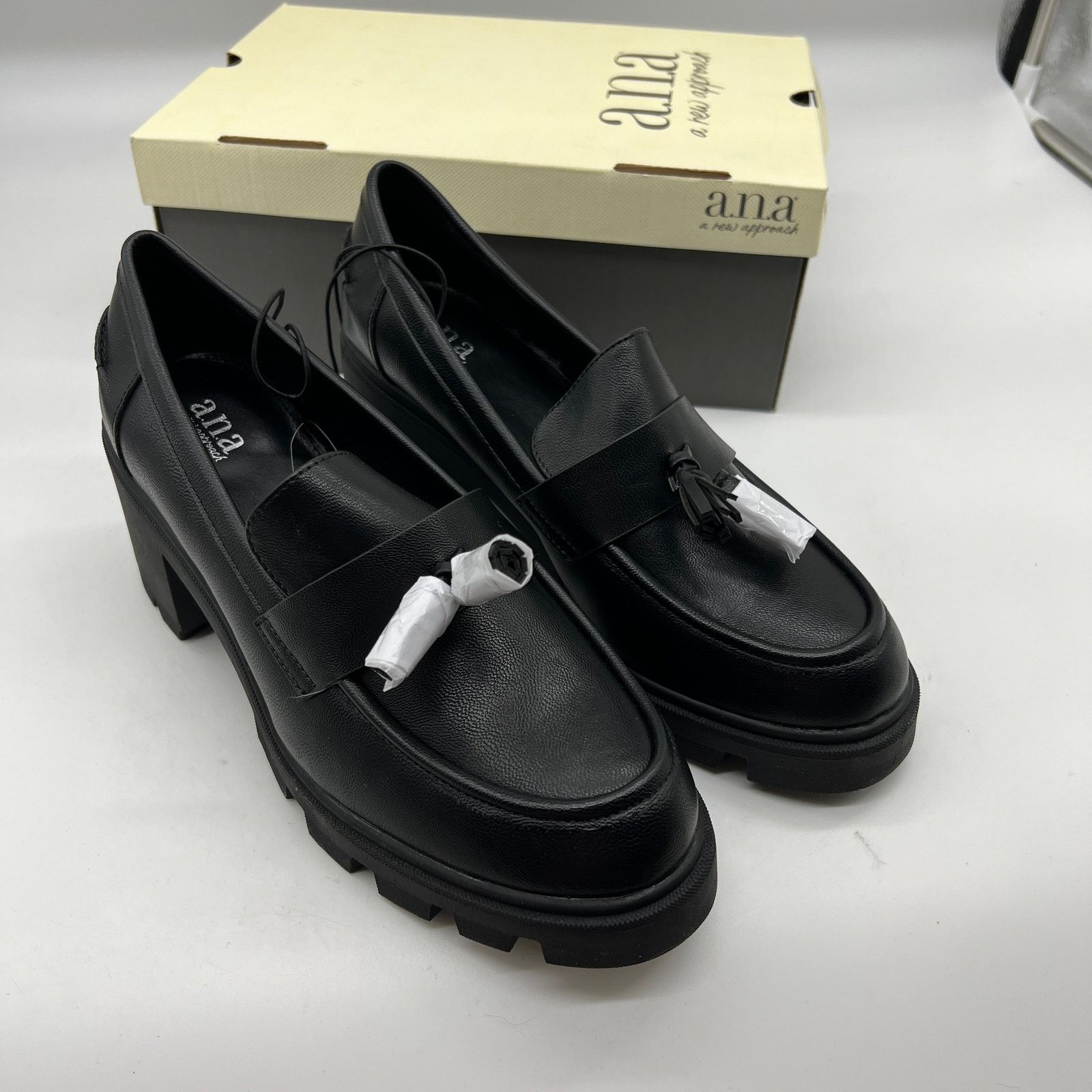 Other a.n.a Penny Loafers Black Chunky Block Heel A New Approach Size US 10 / IT 40 - 1 Thumbnail