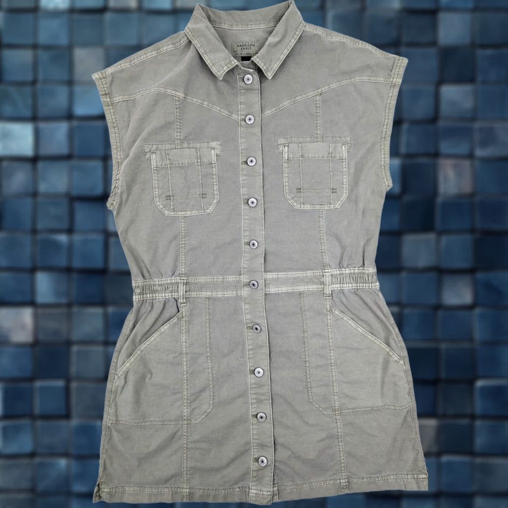 American Eagle Outfitters American Eagle Outfitters Lightweight Denim Sleeveless Button Dress Women L Green Size L / US 10 / IT 46 - 1 Thumbnail