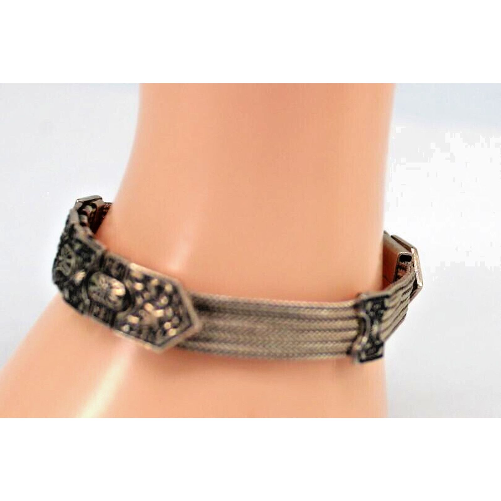 Other Art Deco 5 Strand Chain Bracelet 925 Silver Embossed Clasp Size ONE SIZE - 5 Thumbnail