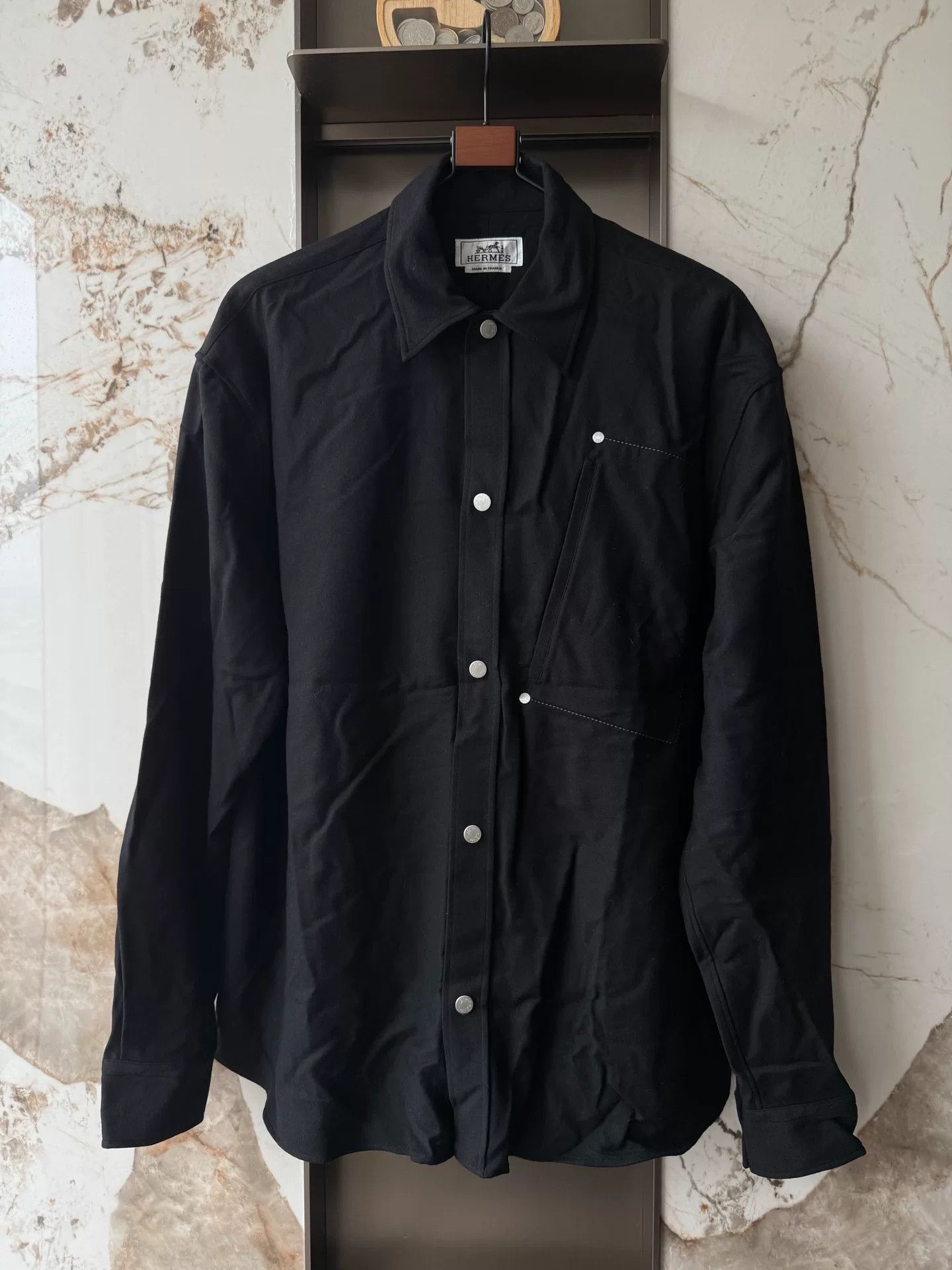 Hermes Hermes Black Wool Long-Sleeve Shirt Jacket Size US S / EU 44-46 / 1 - 1 Thumbnail