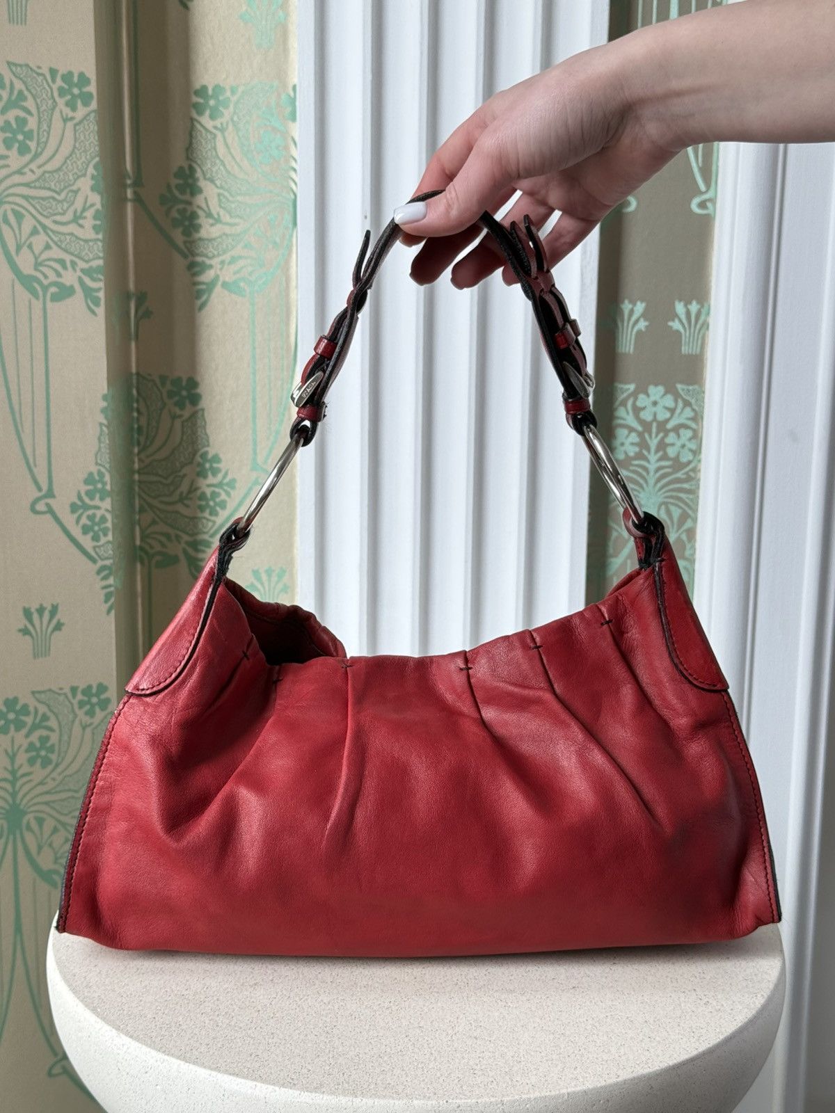 Prada Vintage Prada Logo Red Soft Leather Shoulder Bag Size ONE SIZE - 7 Thumbnail