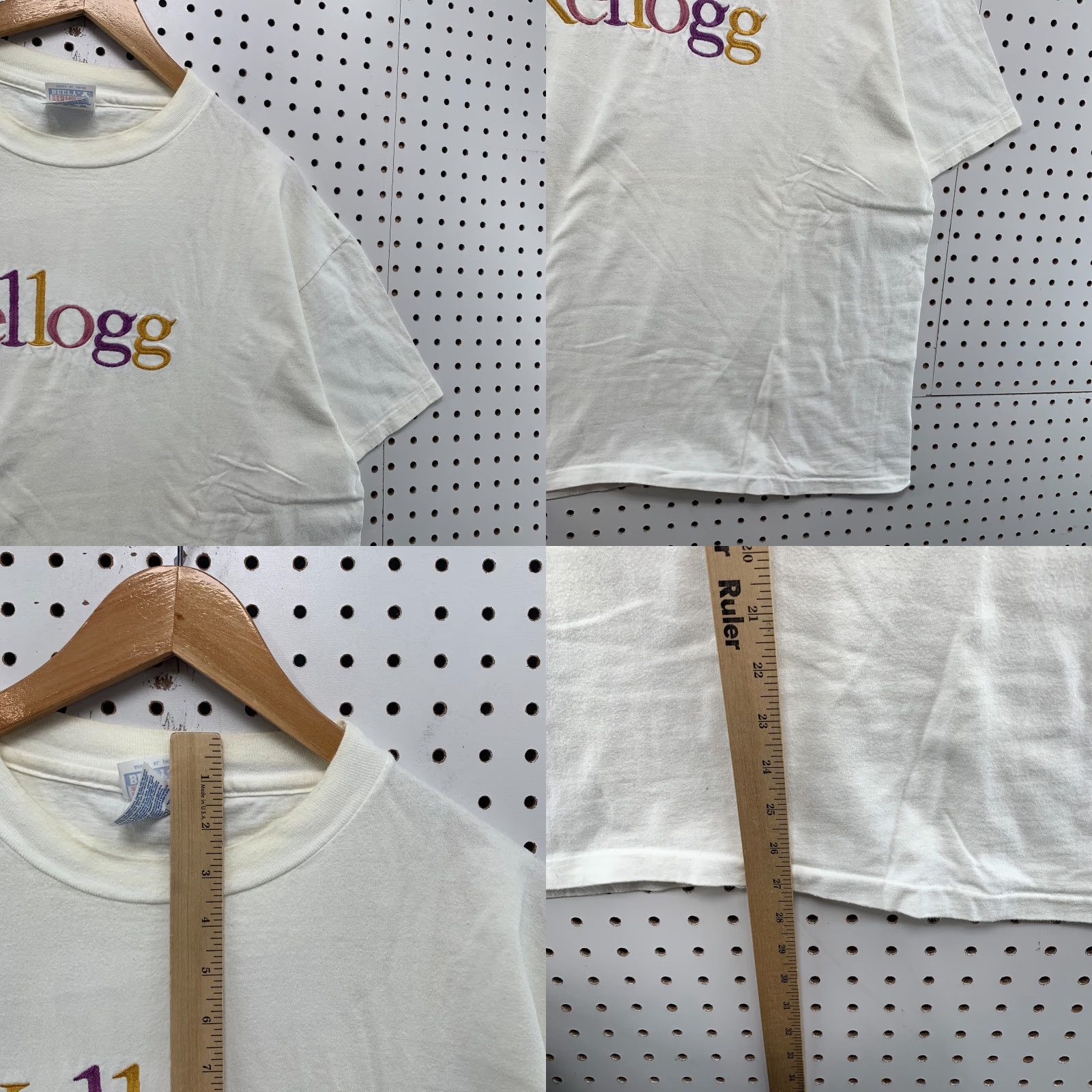 Hanes VINTAGE Kellogg Shirt Mens XL White Embroidered Single Stitch 23.5x27 T-Shirt Crew Neck Short Sleeve Size US XL / EU 56 / 4 - 8 Thumbnail