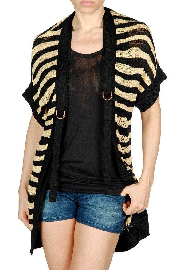 Diesel DIESEL Brand Black Beige Stripe Knit Sweater Cardigan Bolero Size XS / US 0-2 / IT 36-38 - 4 Thumbnail