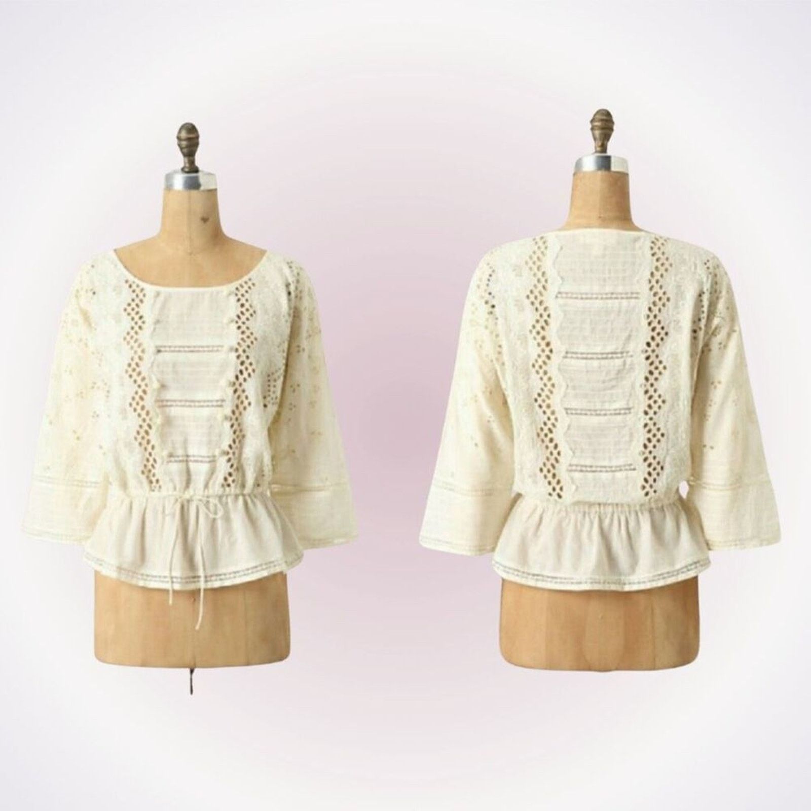 Anthropologie Anthropologie Cream Lace Cinched Waist Blouse | Sz 4 Size S / US 4 / IT 40 - 2 Thumbnail