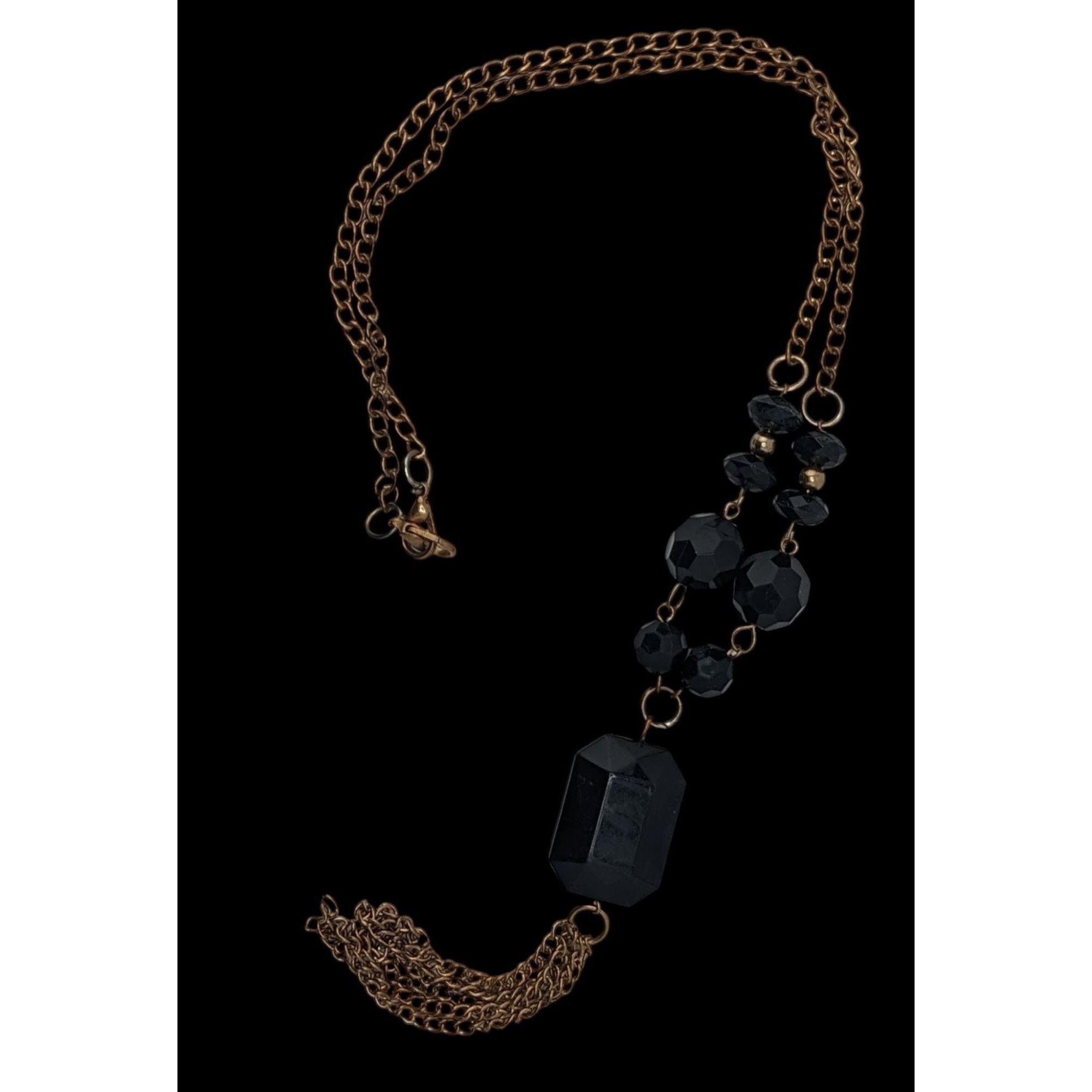 Other Gold-Tone Chain Necklace With Black Beads And Tassel Pendant Size ONE SIZE - 2 Thumbnail