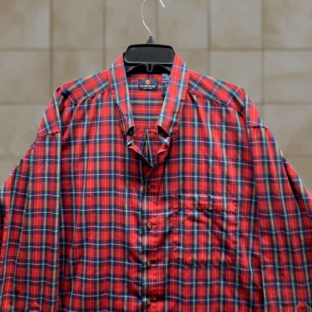 Vintage VINTAGE Puritan Shirt Mens XL Red Green Blue Button Up Casual Plaid Hawaiian Aloha Shirt Long Sleeve Collared Button-Down Vintage Size US XL / EU 56 / 4 - 1 Thumbnail