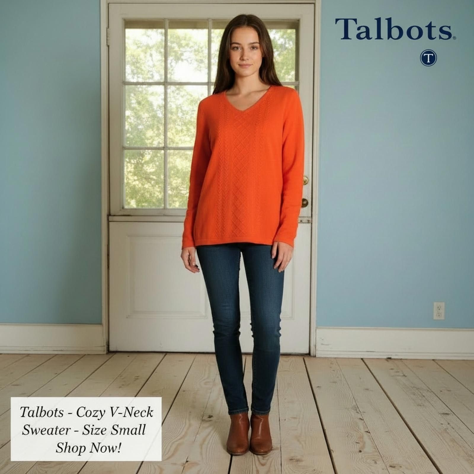 Other Talbots Cozy V-Neck Orange Sweater Size Small Size S / US 4 / IT 40 - 2 Thumbnail