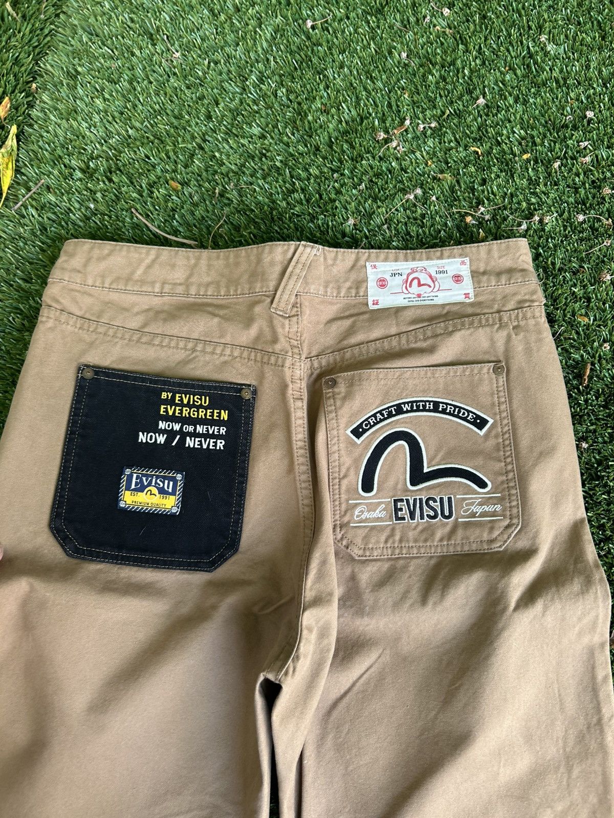 Evisu Evisu Evergreen Seagull Embroidered Work Khaki Pants Size US 29 - 3 Thumbnail