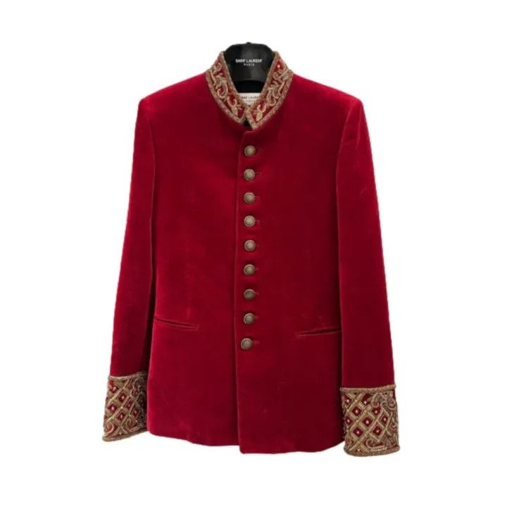 Saint Laurent Paris Saint Laurent Red Velvet Embroidered Jacket Size US S / EU 44-46 / 1 - 1 Thumbnail
