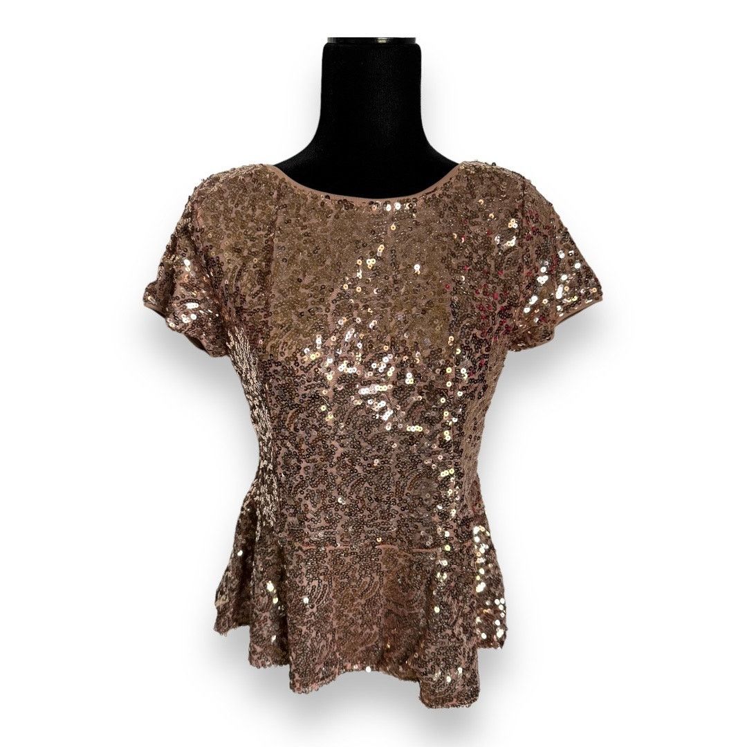 Other Moa Moa Womens Top Sz XL Rose Gold Sequined Sequins Peplum Size XL / US 12-14 / IT 48-50 - 1 Thumbnail