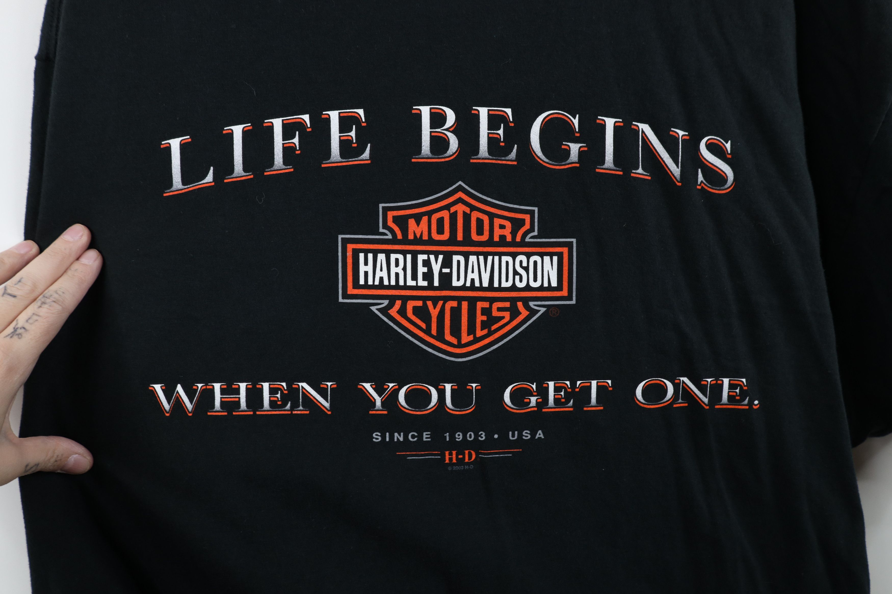 Harley Davidson Vintage Y2K 2003 Harley Davidson Spell Big Logo T-Shirt USA Size US XXL / EU 58 / 5 - 4 Thumbnail