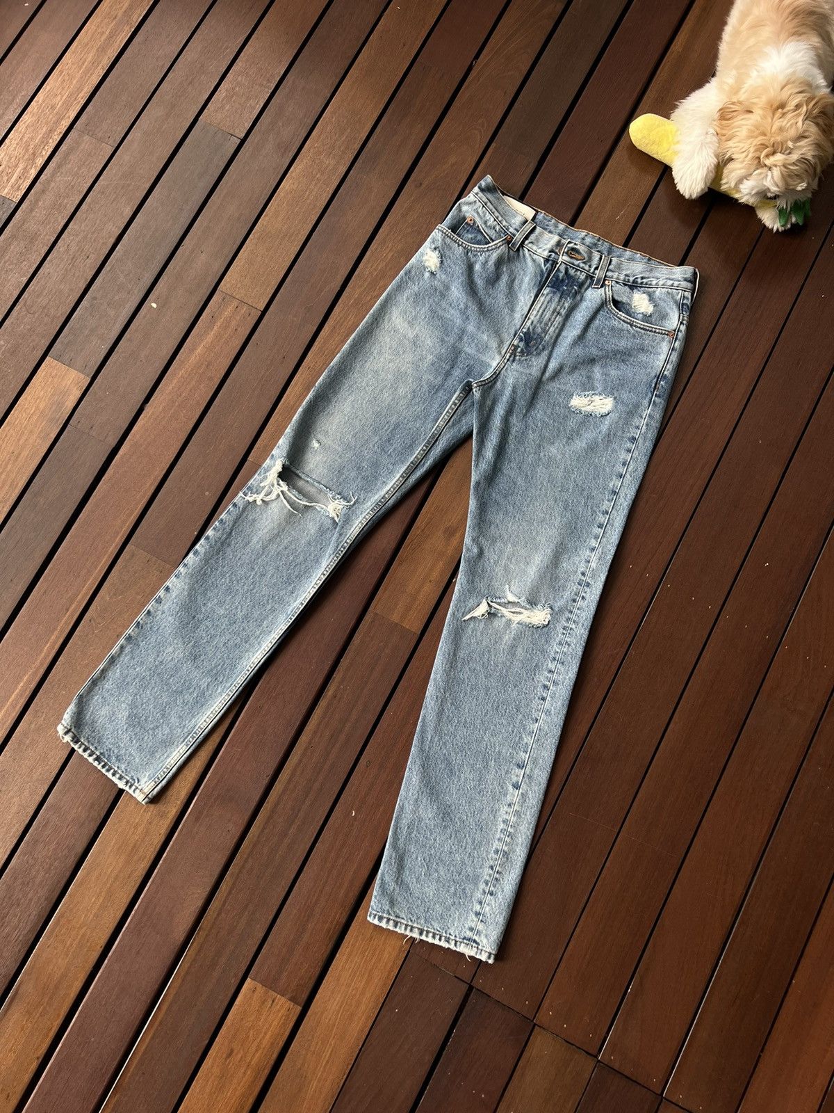 Gucci SS20 Gucci Eco-Bleached Distressed Straight-Leg Jeans Size US 32 / EU 48 - 1 Thumbnail