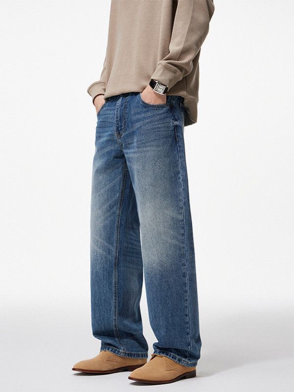 Japanese Brand Men's loose wide-leg washed casual straight-leg jeans Size US 32 / EU 48 - 3 Thumbnail