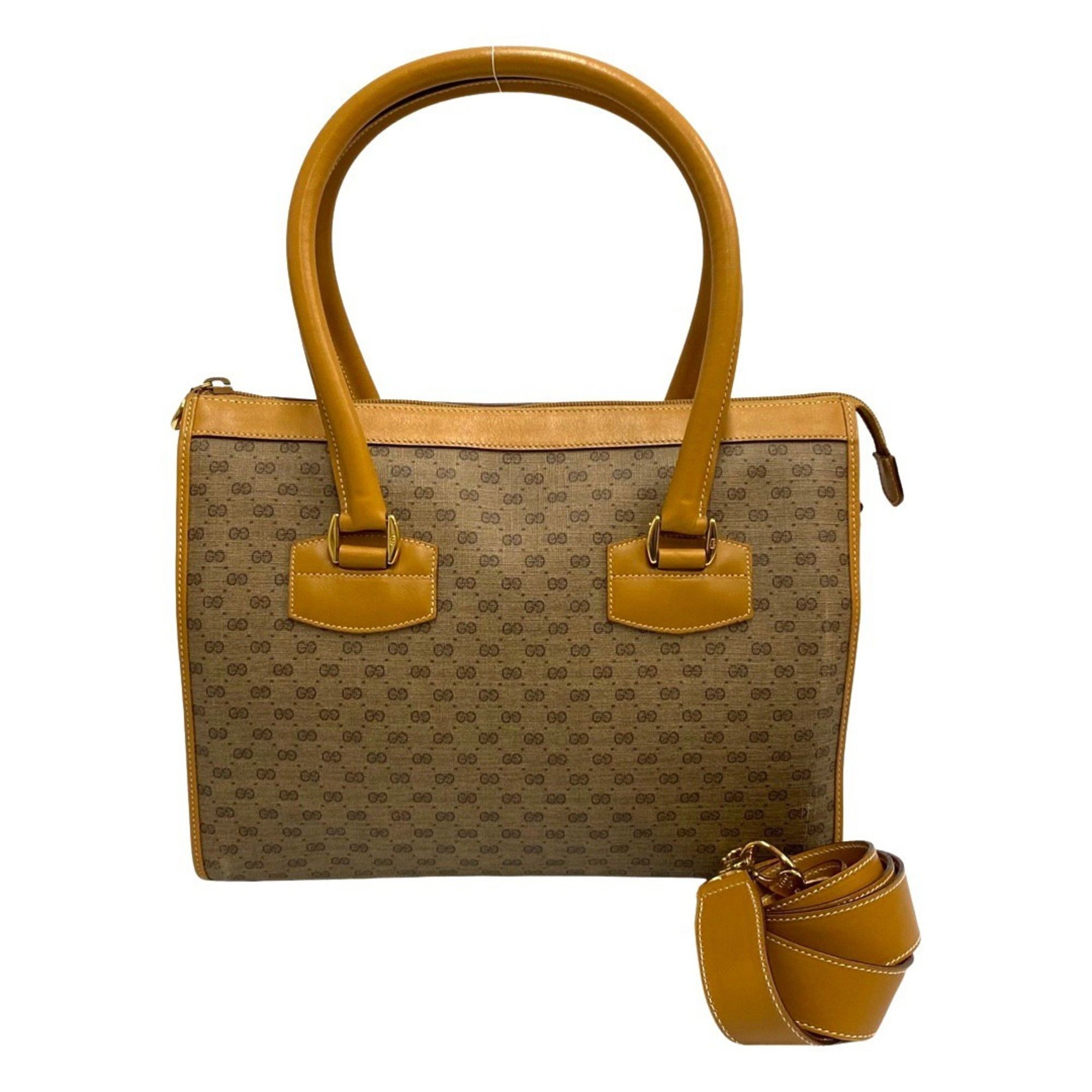 image of Gucci Old Gucci Vintage Micro GG Leather Genuine 2Way Handbag Shoulder Bag Brown, Women's