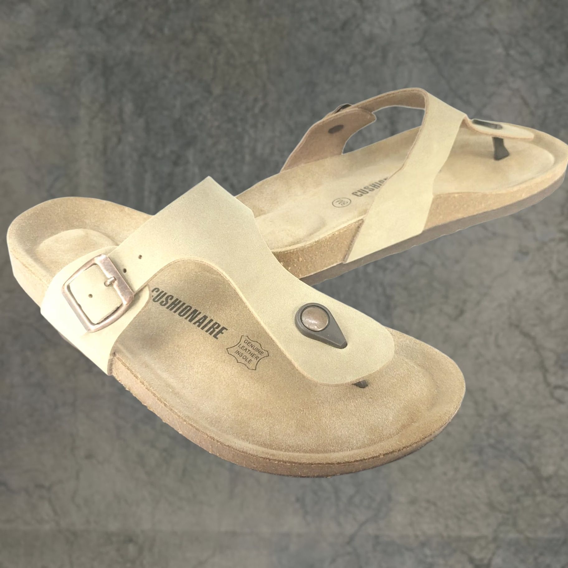 Vintage CUSHIONAIRE Leah Women's Sandal Tan Leather Slip-On Flip Flop Toe Post 8 Size US 8 / IT 38 - 1 Thumbnail