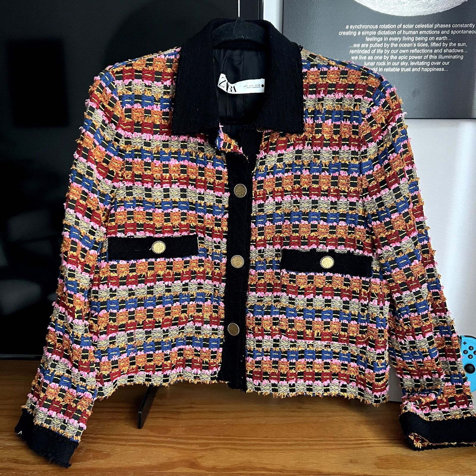 Zara Zara Rainbow New Tweed Cropped blazer jacket size L viscose Size L / US 10 / IT 46 - 2 Thumbnail