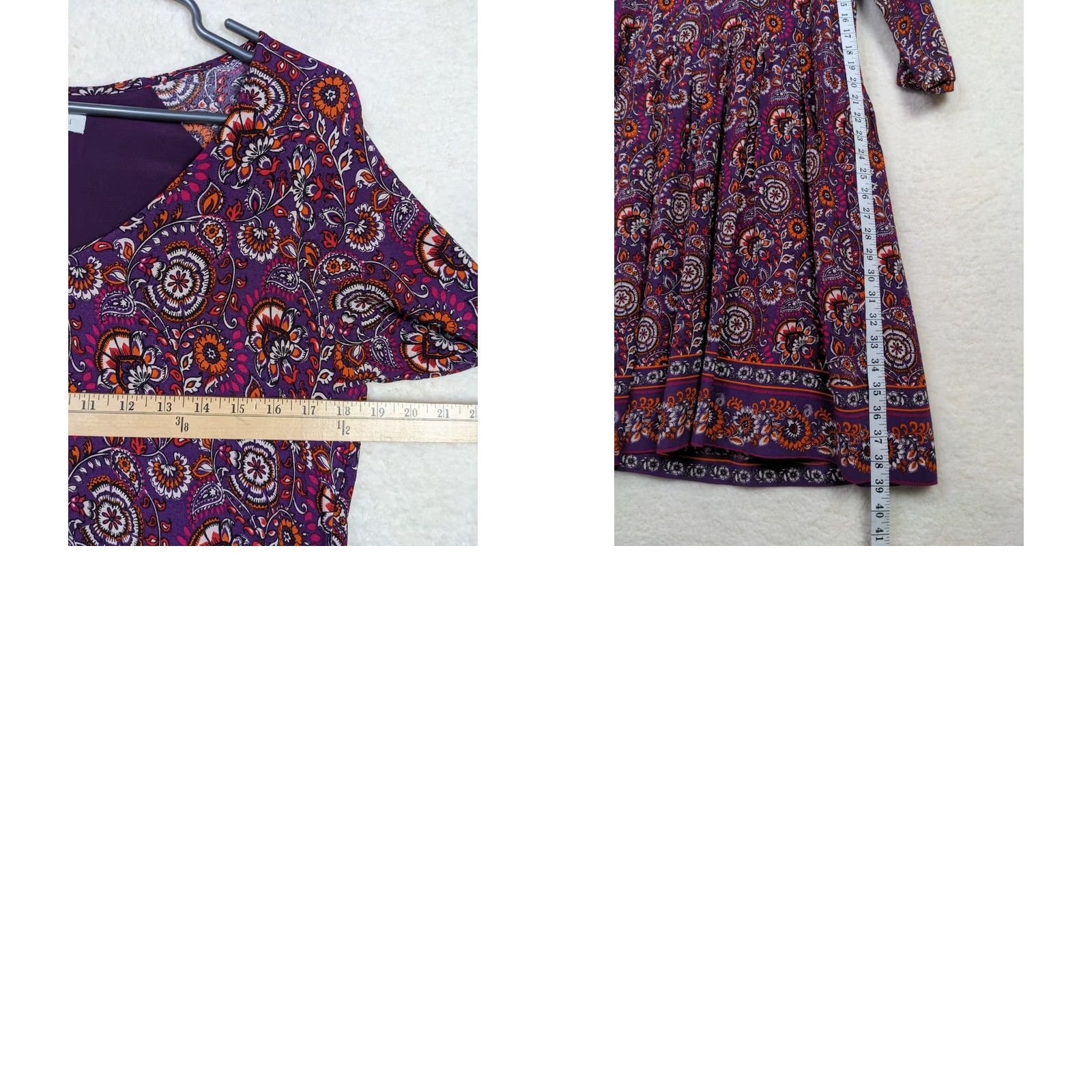 Vintage Garnet Hill Dress Bohemian Purple Floral V-neck 3/4 Sleeve Lined Pockets Sz 6 Womens Dress Size M / US 6-8 / IT 42-44 - 8 Thumbnail