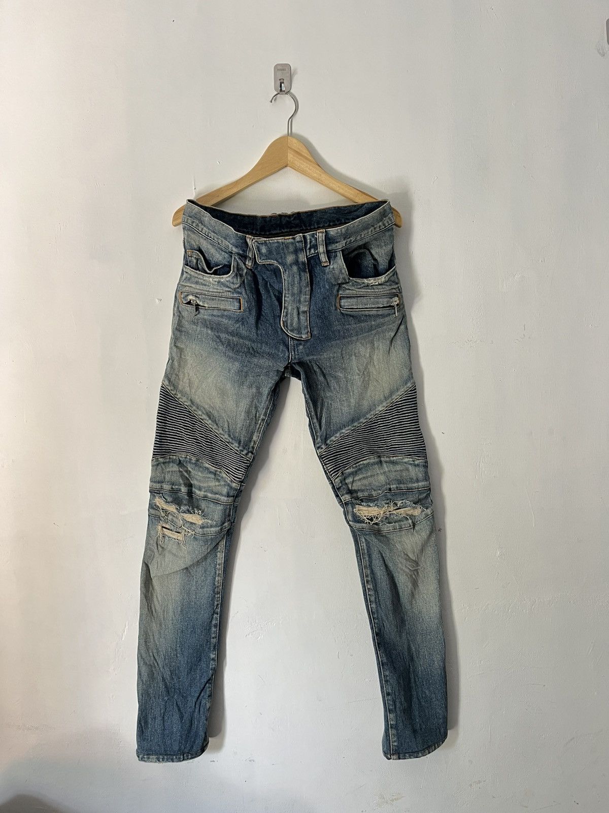 Balmain Decarnin distressed biker jeans Size US 32 / EU 48 - 1 Thumbnail