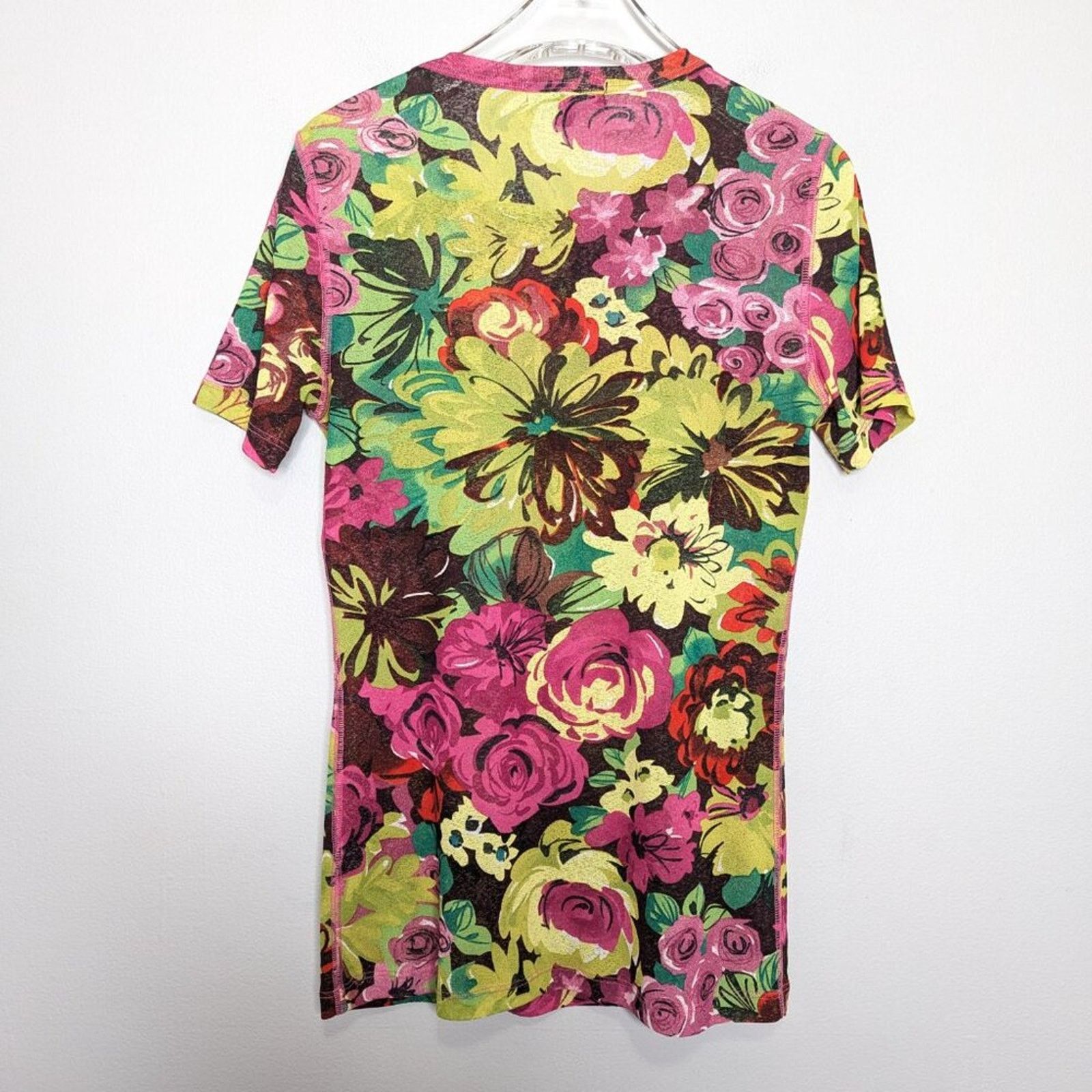 Vintage Vintage Y2k Pink Green Floral Print Short Sleeve Crew Neck Size M / US 6-8 / IT 42-44 - 2 Thumbnail