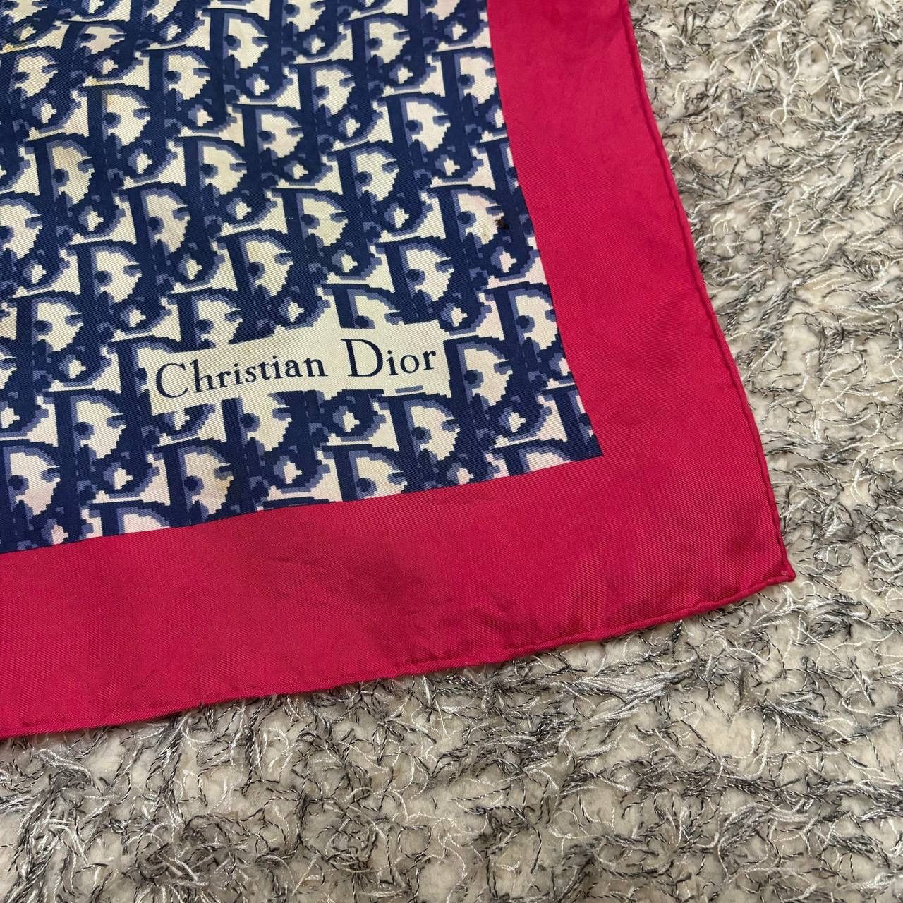 Christian Dior Monsieur Vtg Christian Dior Trotter Monogram Silk Scarf Red Border Size ONE SIZE - 3 Thumbnail