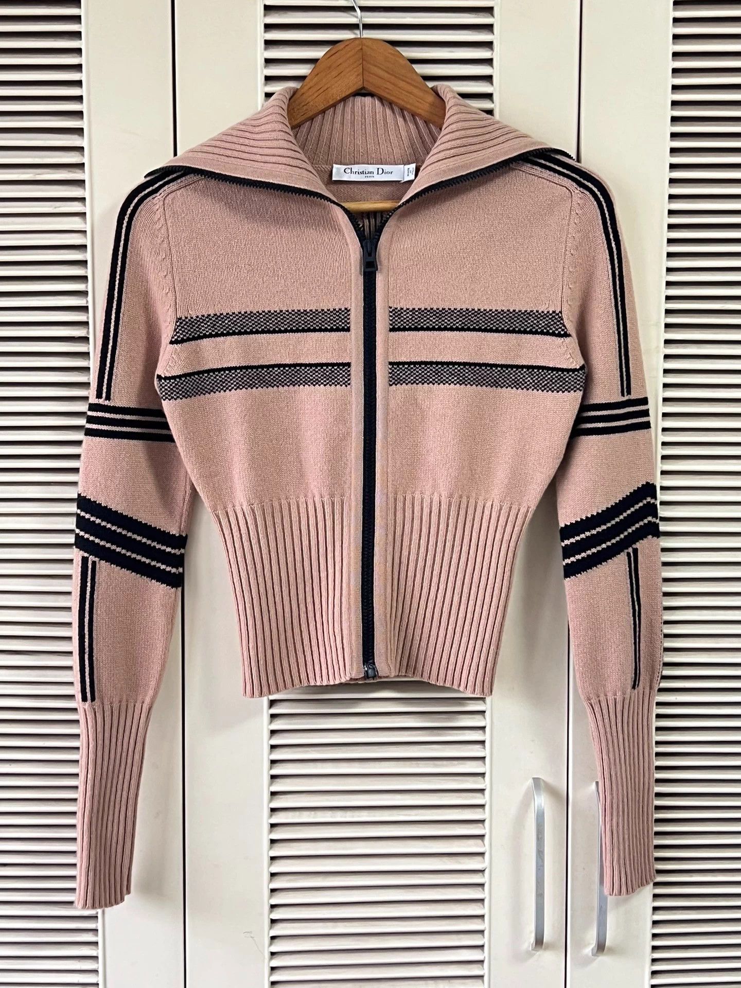 Dior Dior Women's Pink Black Stripe Star Logo Knit Cardigan 34 Size XS / US 0-2 / IT 36-38 - 1 Thumbnail