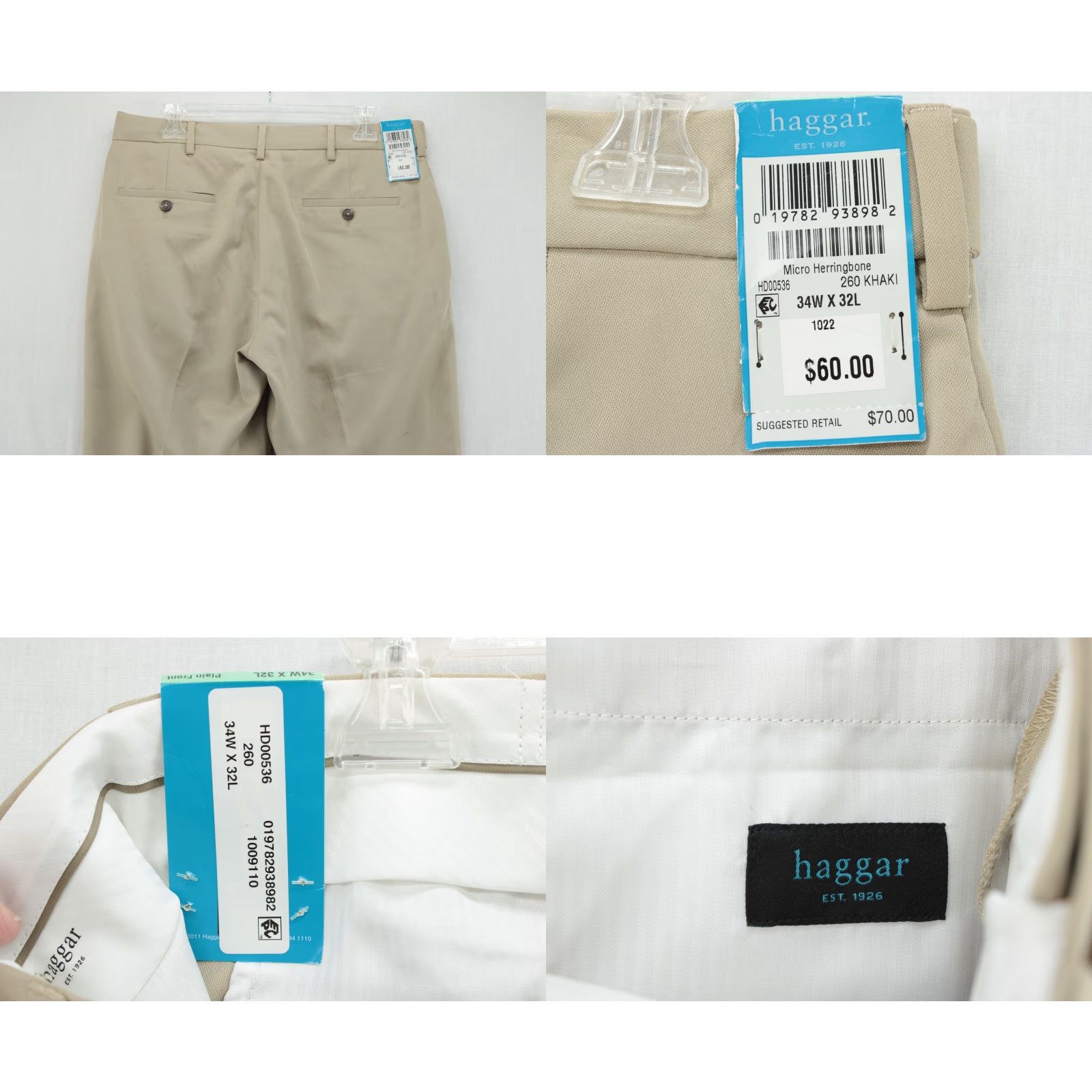 Haggar Haggar Pants Mens 34X32 Beige Micro Herringbone Comfort Waist Dress Pants Casual Office Business Size US 34 / EU 50 - 8 Thumbnail