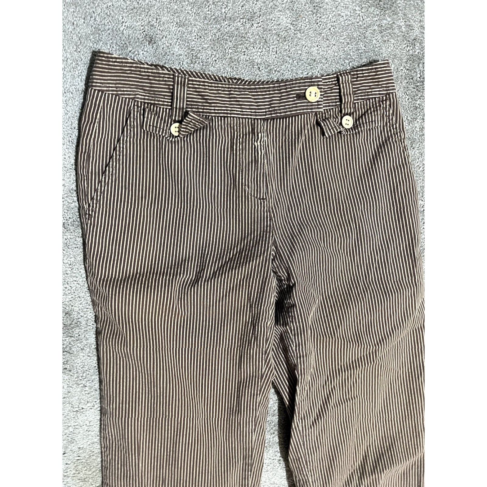 Talbots Talbots Cropped Pants Womens Size 2P Brown Stripe Pockets Stretch Capri Pants Size 29" - 2 Thumbnail