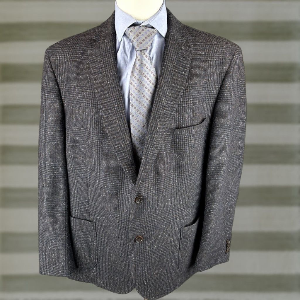 Vintage Q by Flynt Men Sport Coat Single-Breasted 2-Button Tweed Silk Wool Charcoal Glen Plaid 48R Jacket Regular Fit Notch Lapel Vintage? No (adjusted) Size US M / EU 48-50 / 2 - 1 Thumbnail
