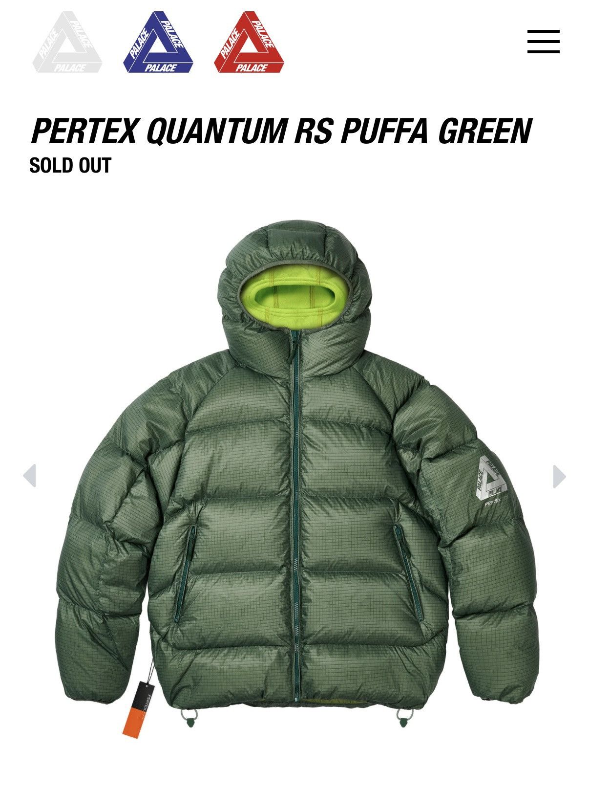 Palace Palace Pertex Balaclava Puffa Green Size US M / EU 48-50 / 2 - 6 Thumbnail
