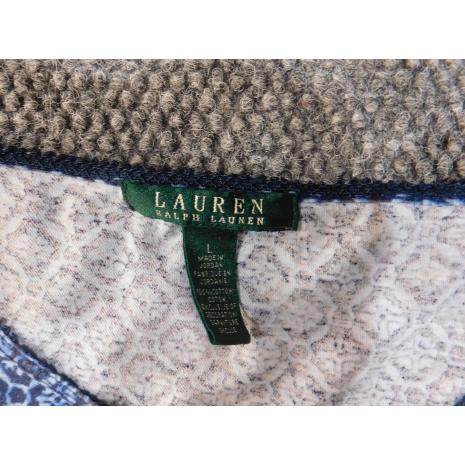 Ralph Lauren Lauren Ralph Lauren Blouse Womens L Blue Geometric Pullover Round Neck Cotton Knit Geometric Pattern Casual Streetwear Basic Size L / US 10 / IT 46 - 5 Thumbnail