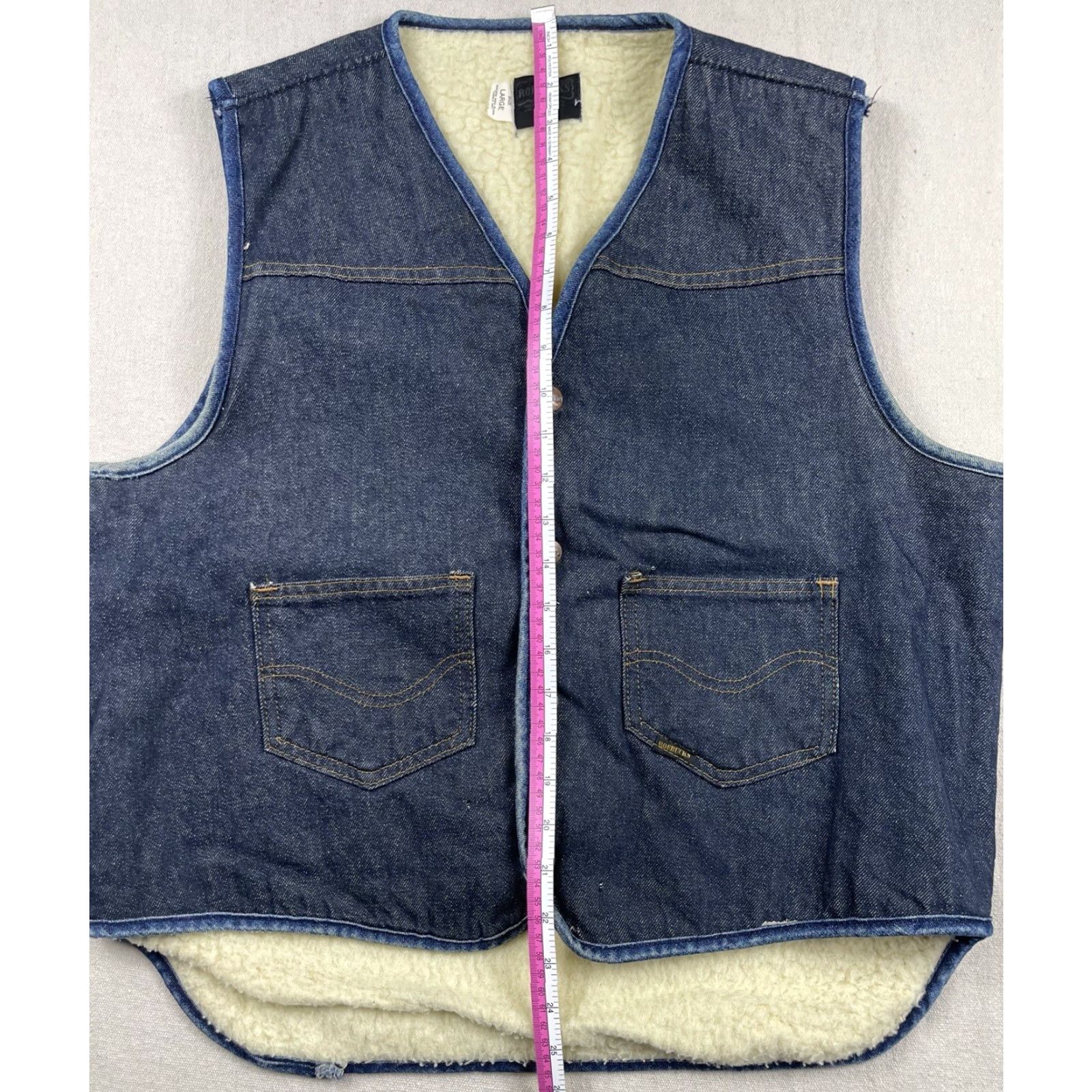 Sears VINTAGE Roebucks Denim Vest Sherpa Lined Sz Large Mens Western Cowboy Vest Size US 33 - 6 Thumbnail