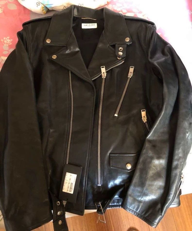 Saint Laurent Paris black oiled calf leather biker jacket-2507 Size US XXL / EU 58 / 5 - 1 Thumbnail