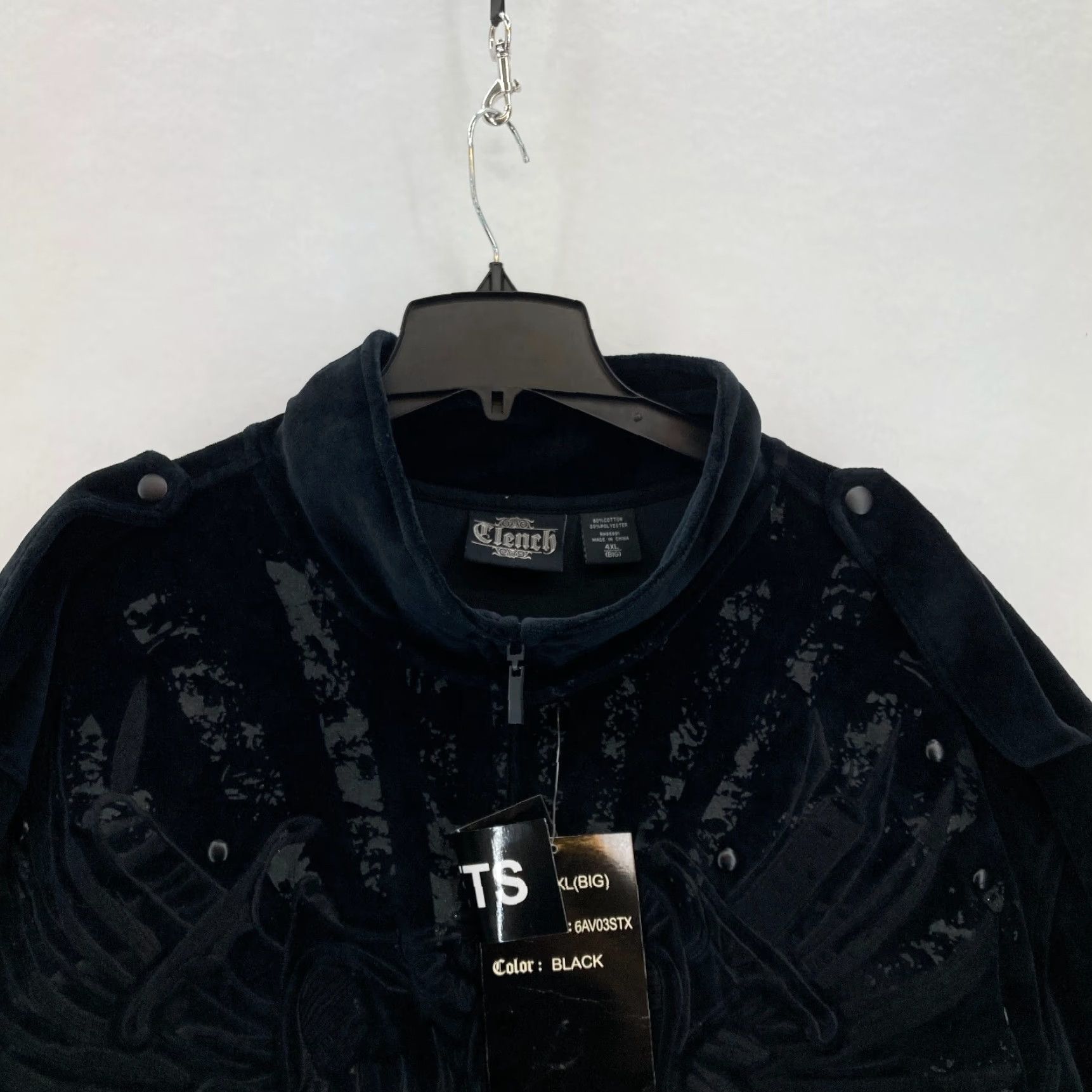 Velour VINTAGE Clench Tracksuit Jacket Mens 4XL Velour Black Embroidered Hip Hop Jacket Size 48R - 5 Thumbnail
