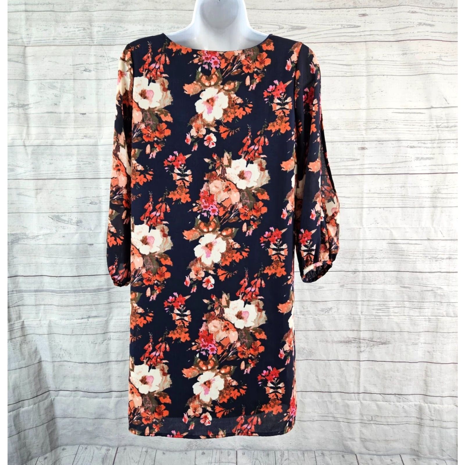 Lulus Lulus Womens Shifting Dress Sz S Blue Floral 3/4 Sleeve Short Size S / US 4 / IT 40 - 4 Thumbnail