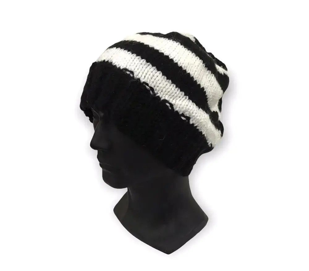 Japanese Brand Stripe Jail Design Knit Beanie Hat