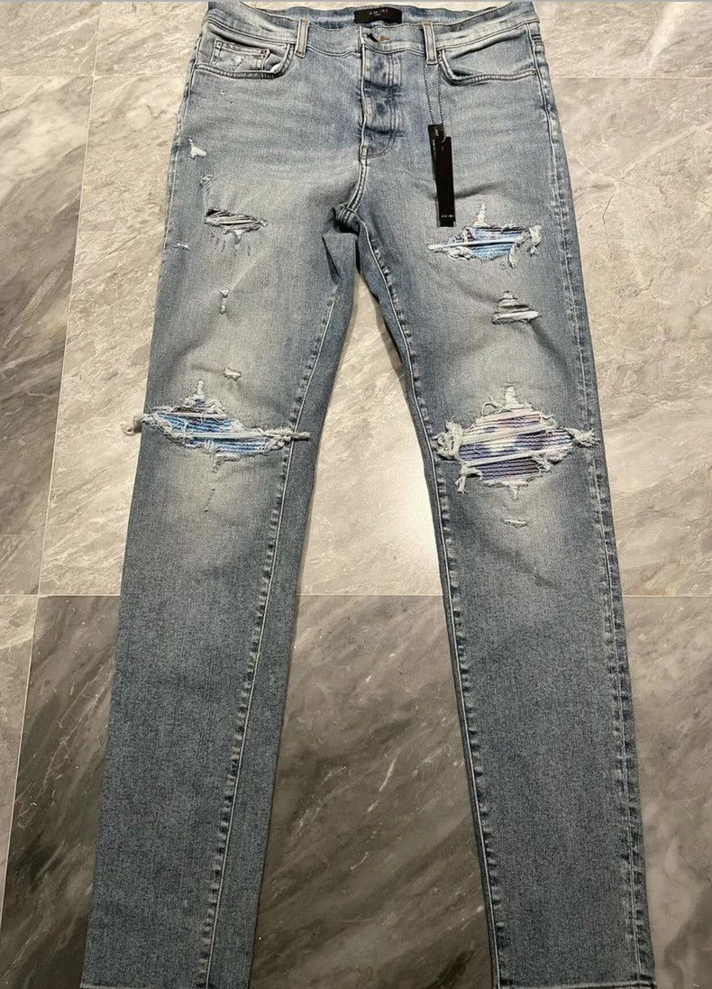 Amiri Amiri dyed patchwork distressed blue jeans Size US 36 / EU 52 - 1 Thumbnail
